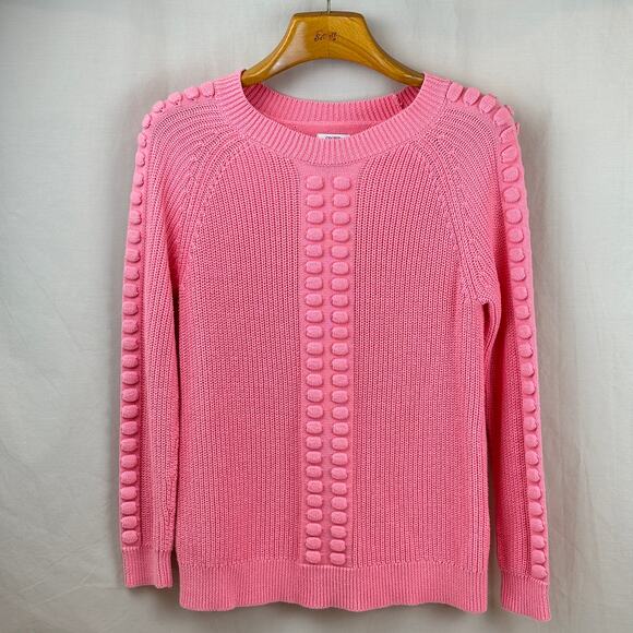 Crown & Ivy Pink Long Sleeve Pom Pom Knit Sweater Preppy Barbie sz Small - Picture 1 of 12